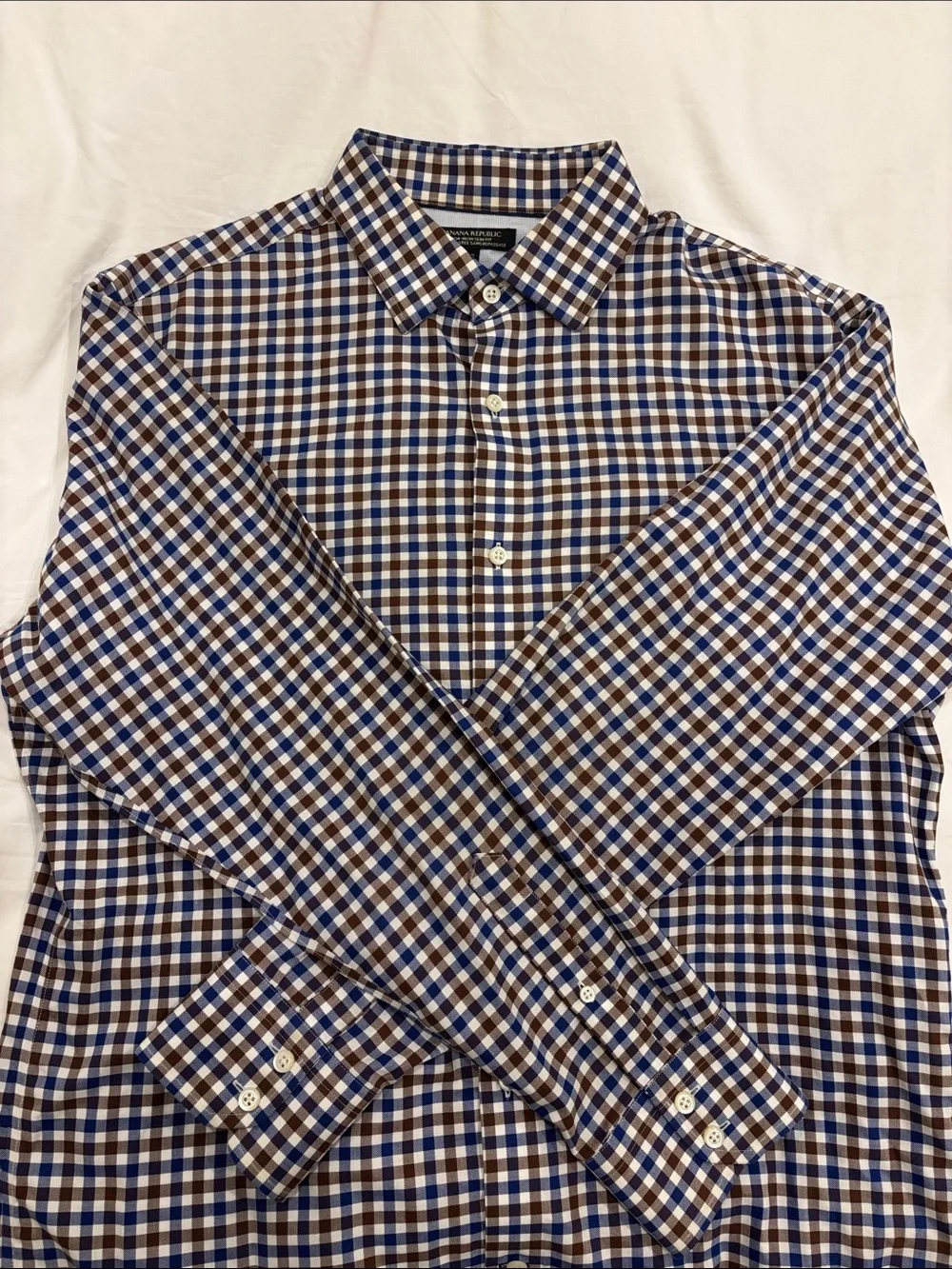 Men's Banana Republic Blue and Brown Check Button-Down Shirt